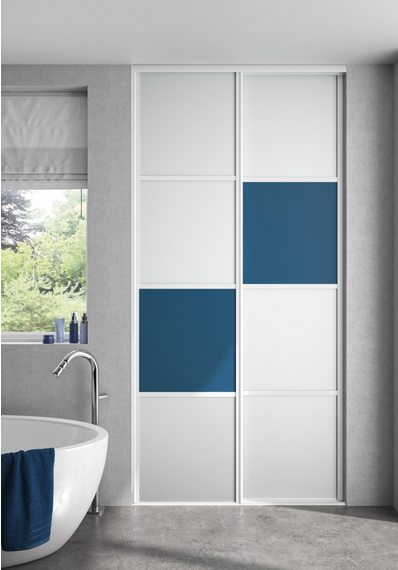 Porte Soprano
Verre Laqué Blanc Coton Mat et Bleu Océan - Profil Zéphyr Sablé Blanc . 